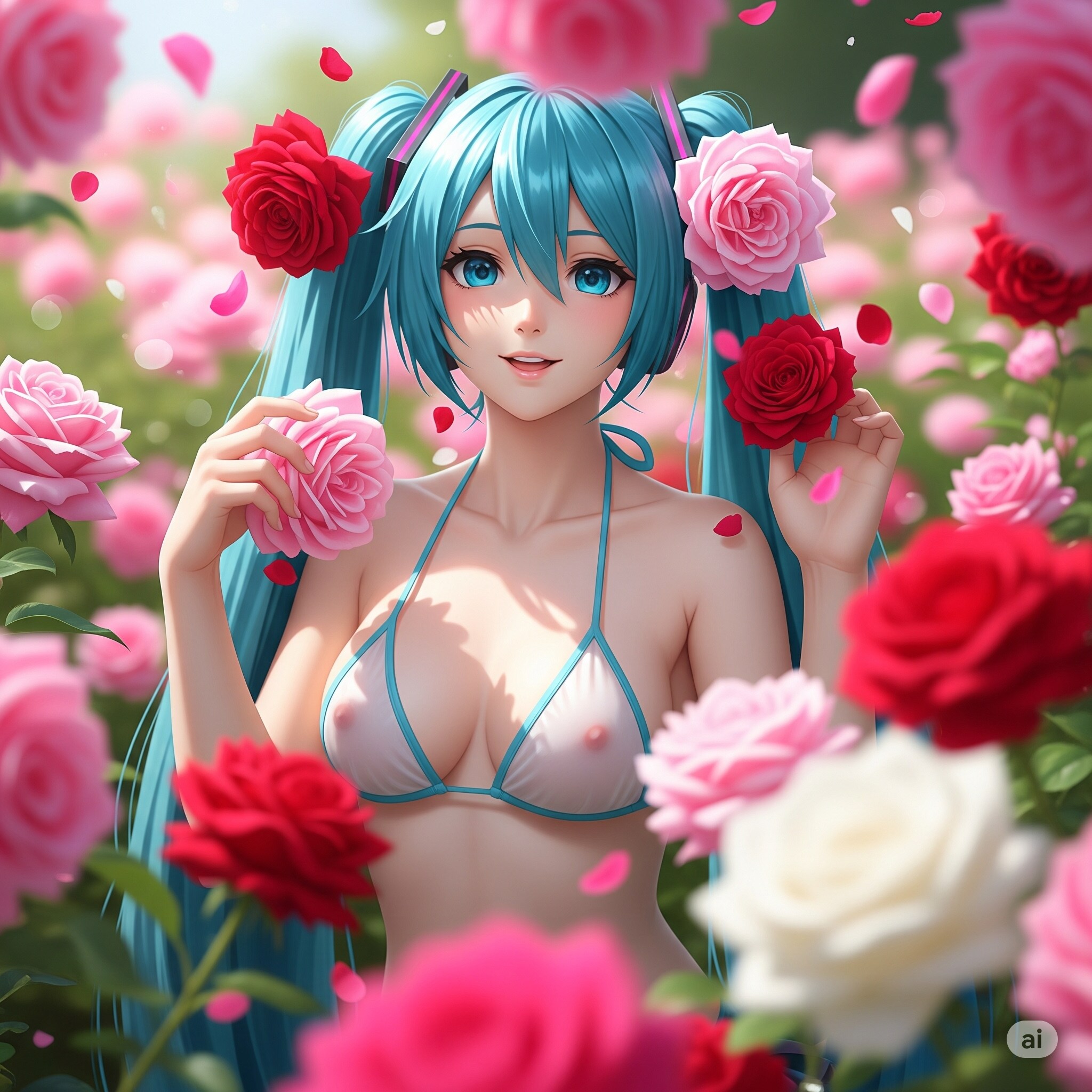 薔薇園にミクさん