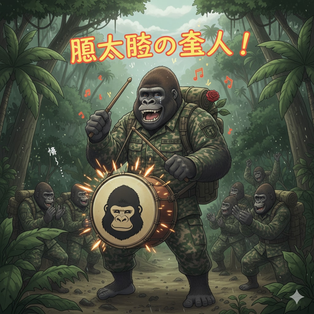 腹ドラムを得意げにするセンチメンタルゴリラ