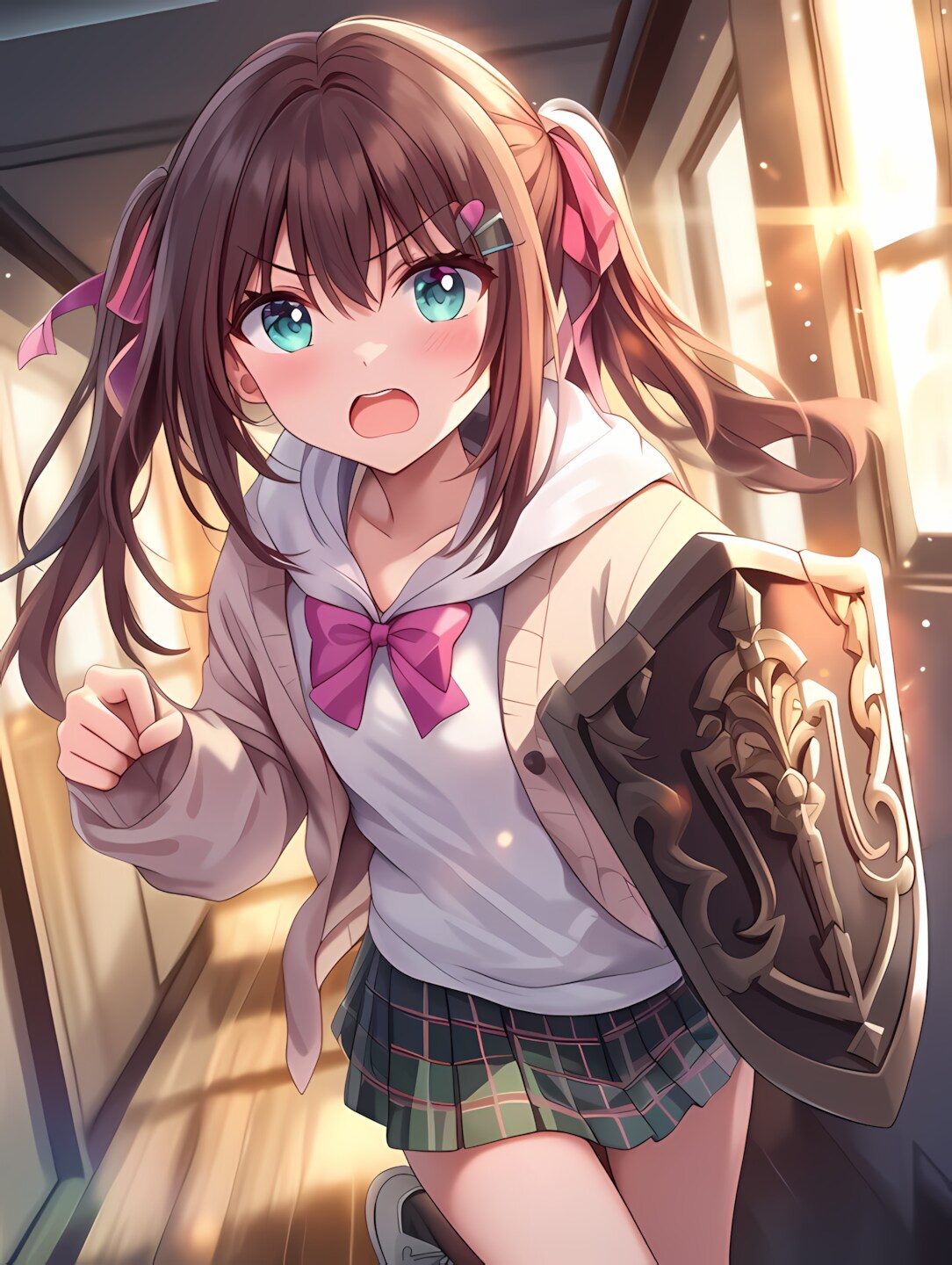 盾を持って走る