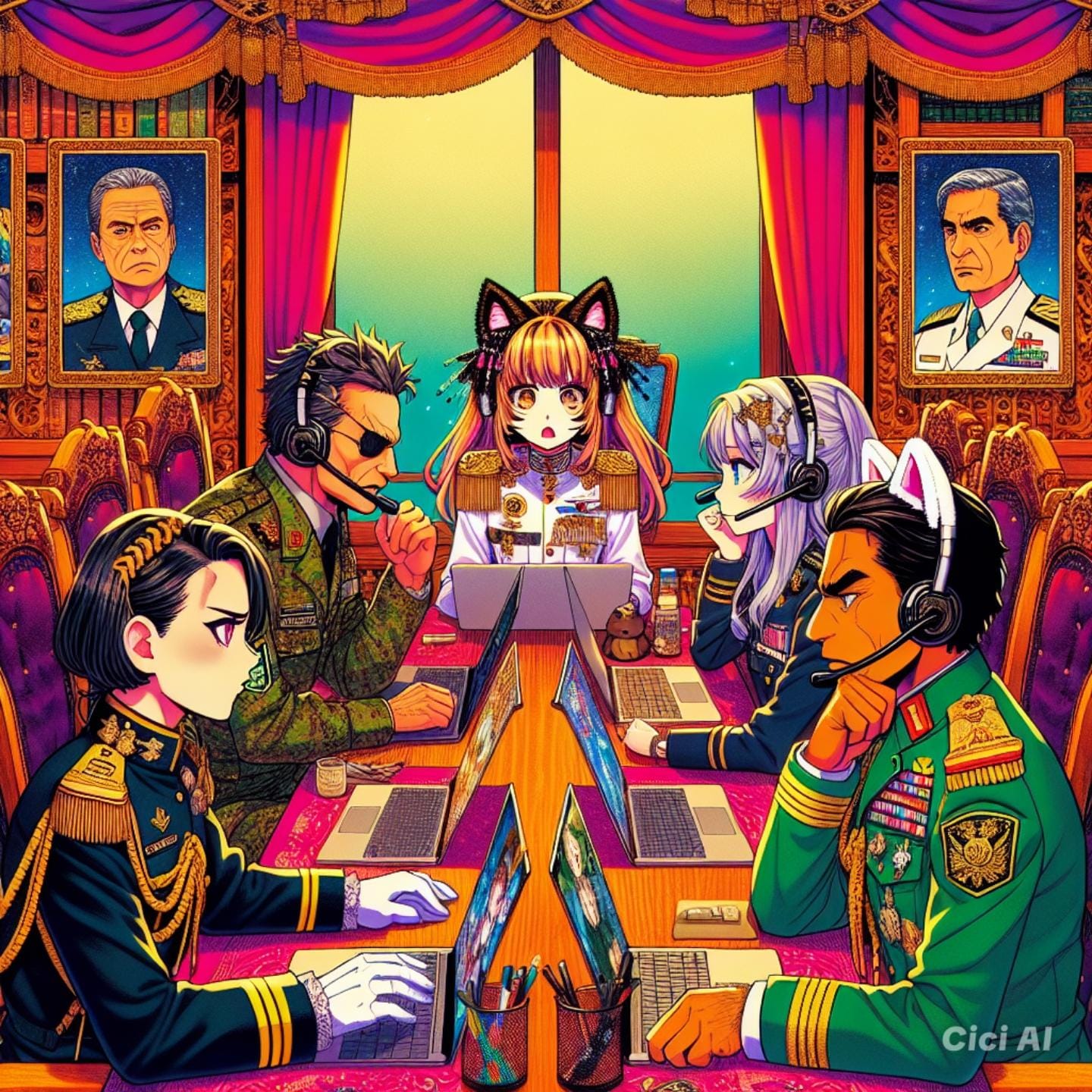 GC 会議 ネコノテ司令の見る世界 | の人気AIイラスト・グラビア