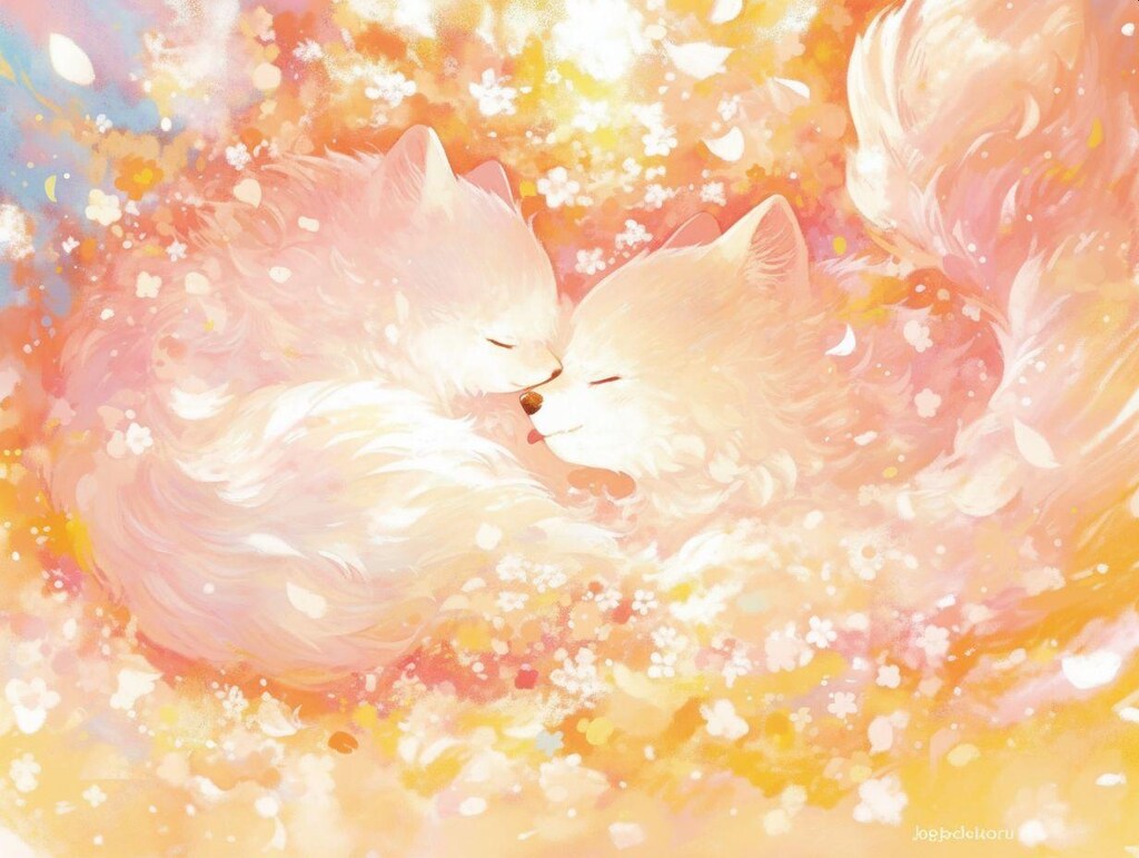 虹のモフモフ犬と