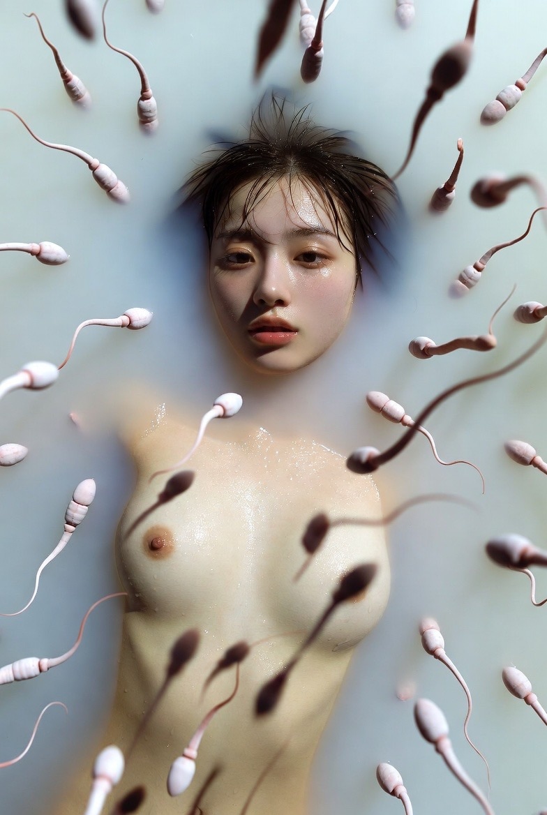 巨大化した精子に襲われる女性
