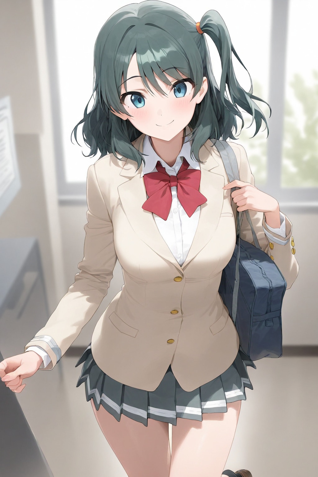 緑髪ロングMESSちゃんは学生服でも輝いている