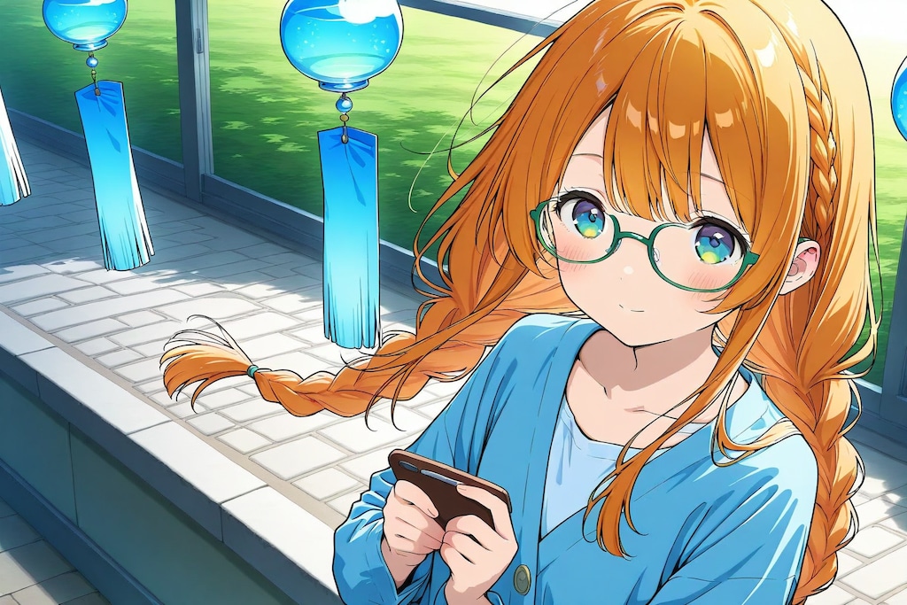 風鈴と三つ編み眼鏡の少女