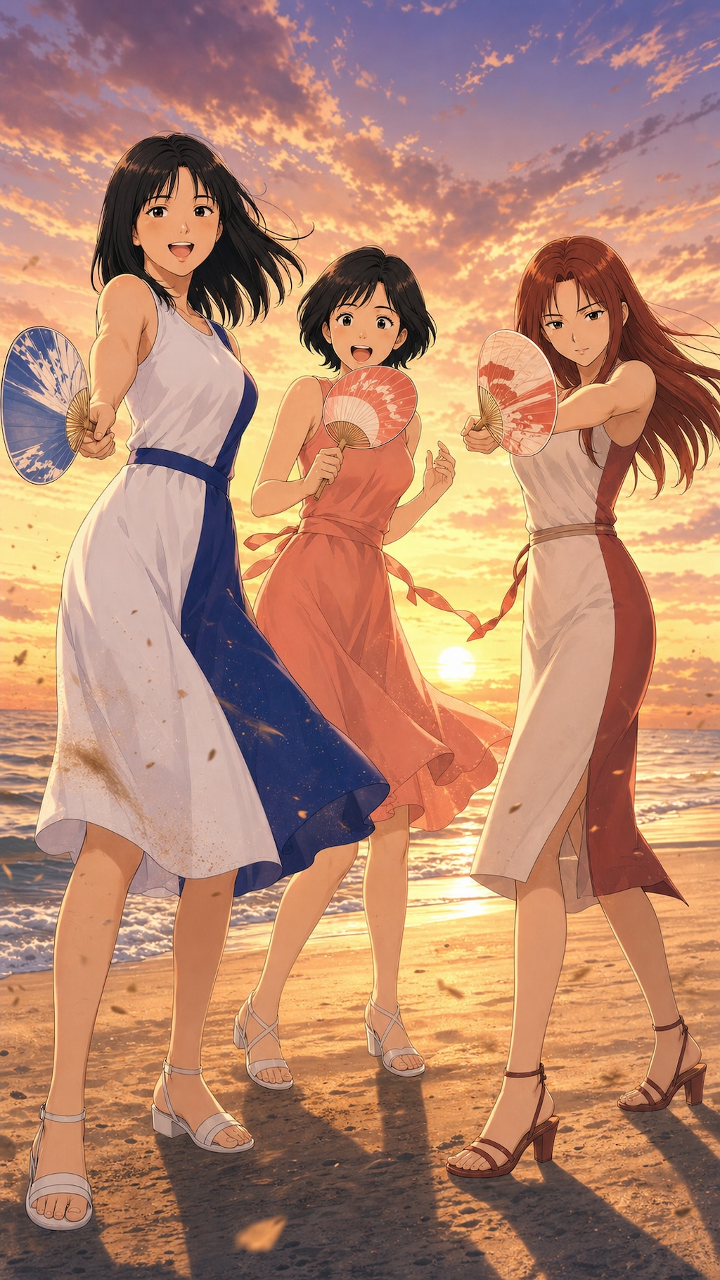 夕焼けを扇ぐ三人の夏