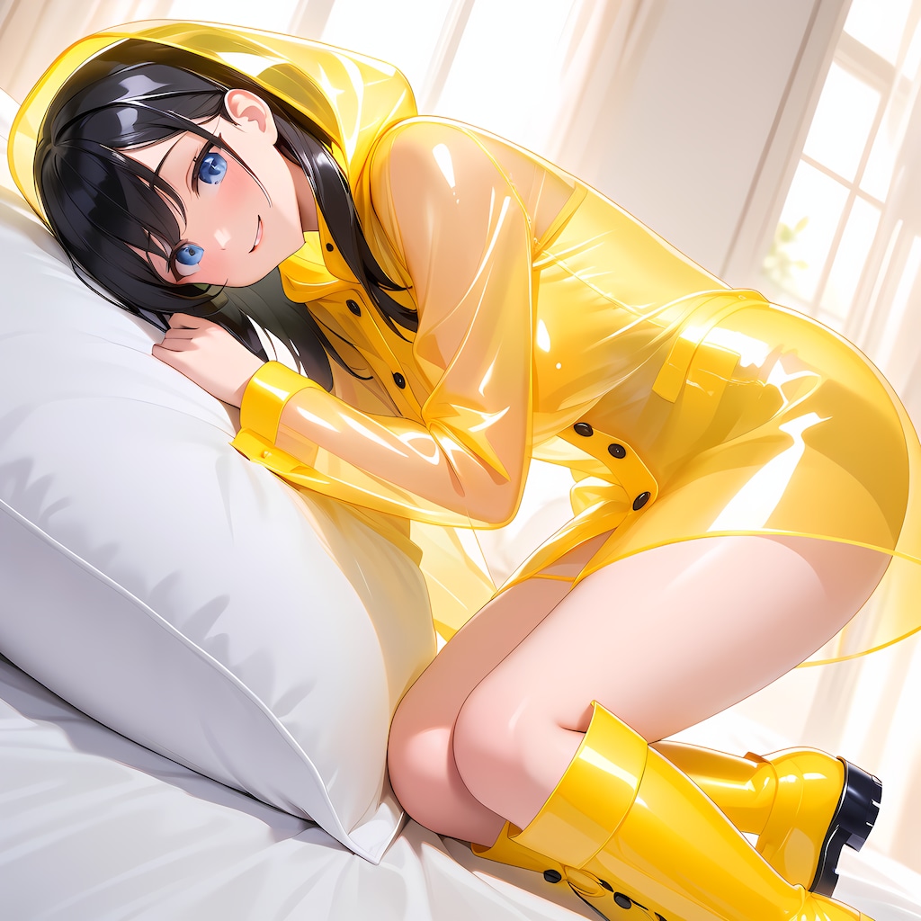 裸黄色半透明レインコート
