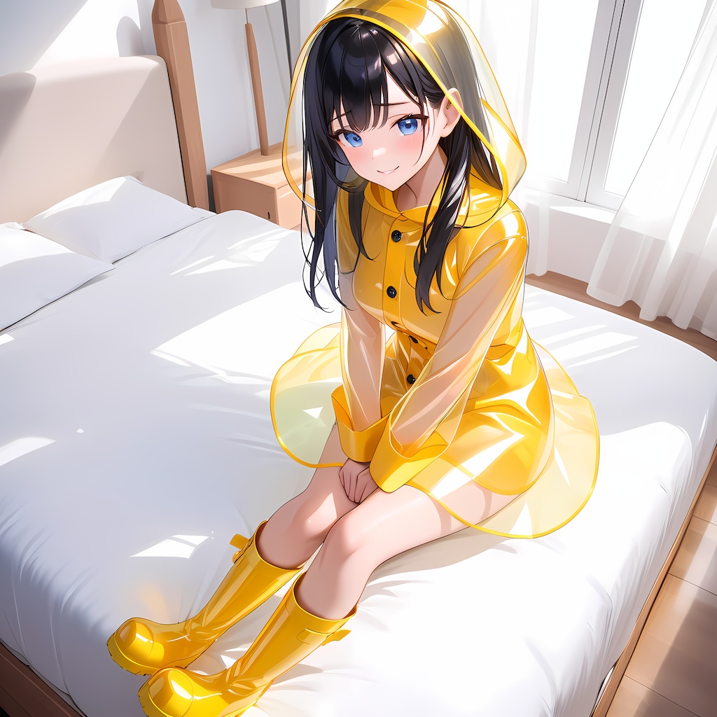 裸黄色半透明レインコート