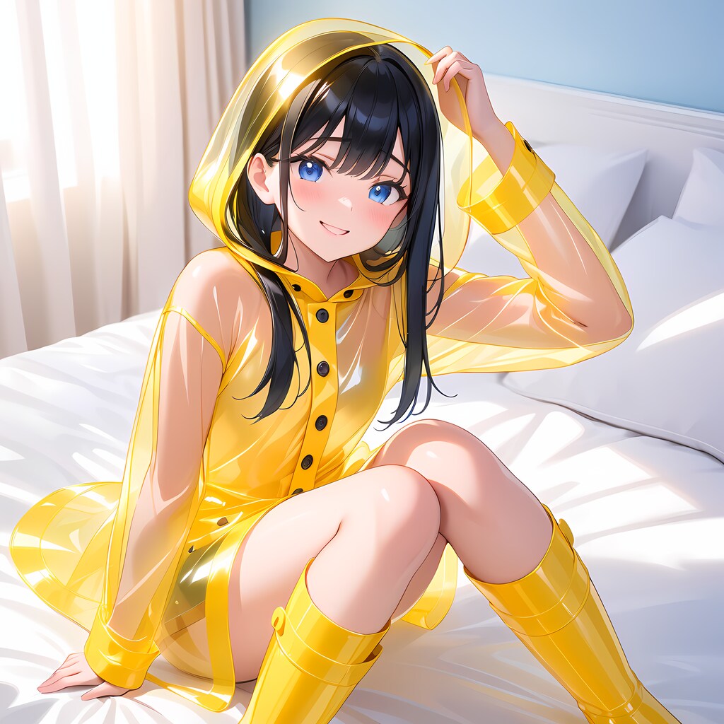 裸黄色半透明レインコート