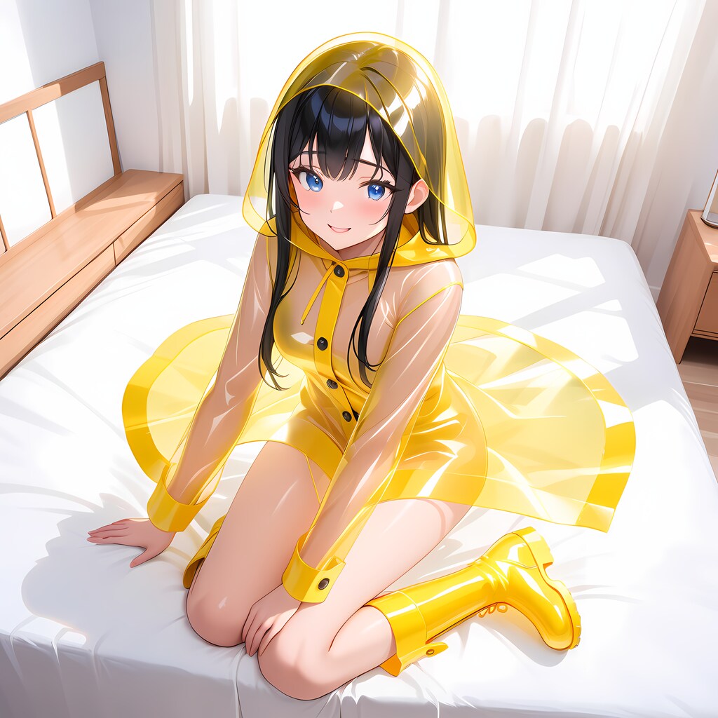 裸黄色半透明レインコート