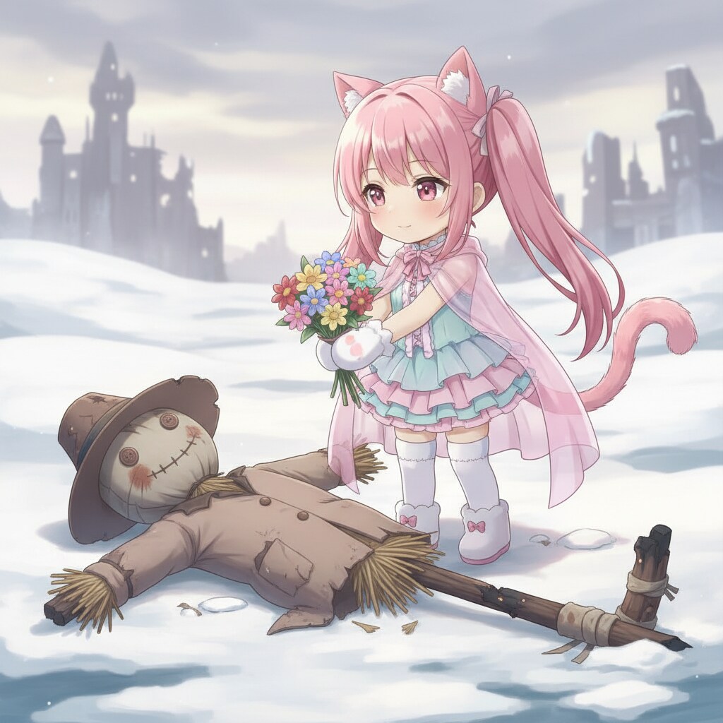 ももツイにゃん。案山子さんに花束を