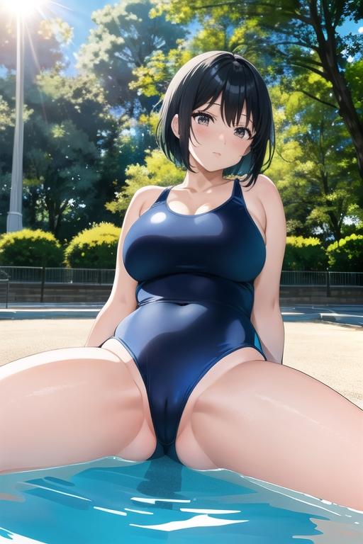公園でスク水で水遊びするCかKさん
