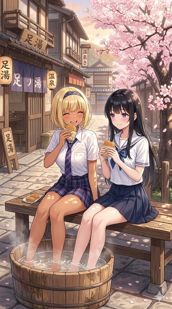 足湯JKの脚てイイよね😍 | の人気AIイラスト・グラビア