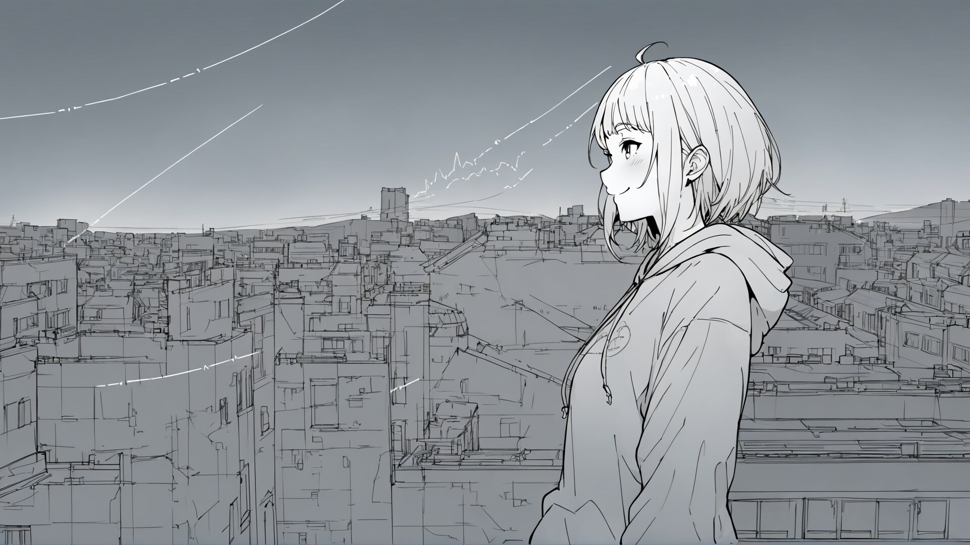 屋上のモノクローム | の人気AIイラスト・グラビア