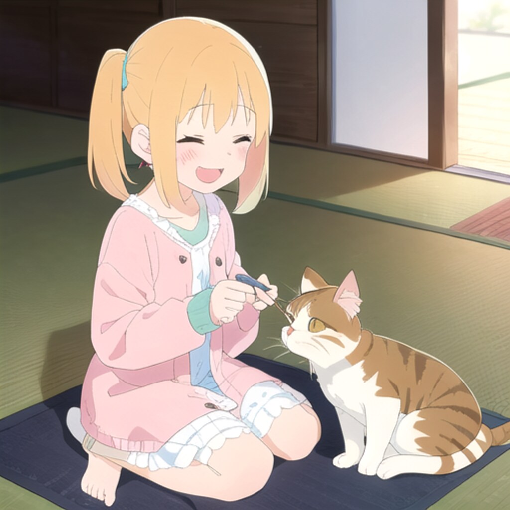女の子と猫