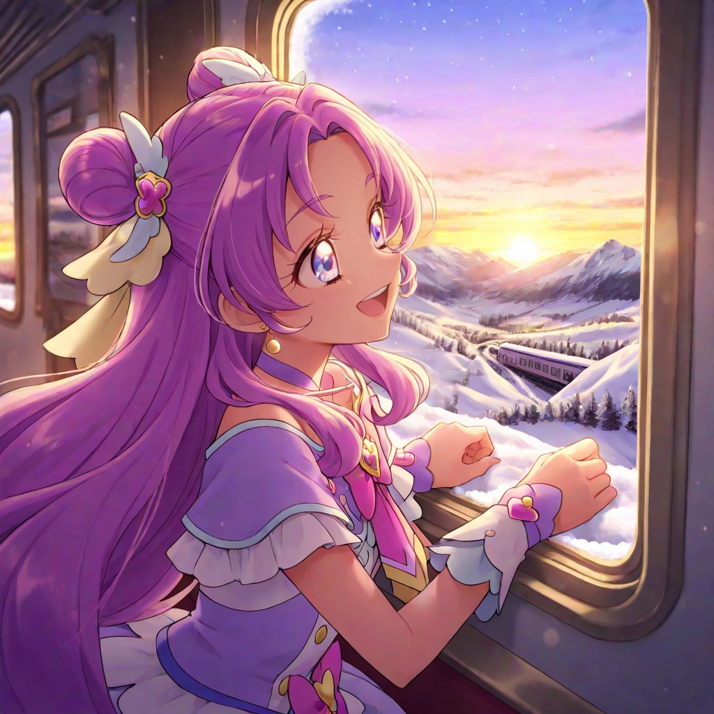 キュアアンサー、雪山が見える列車の中で寛ぐ | の人気AIイラスト・グラビア