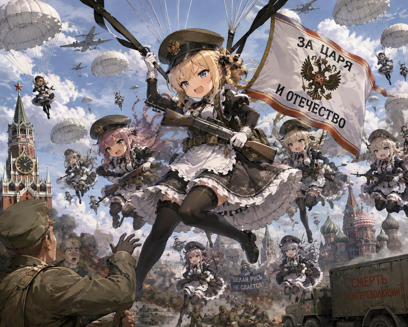 亡命白軍メイド萌兵部隊による赤の広場への空挺 | の人気AIイラスト・グラビア