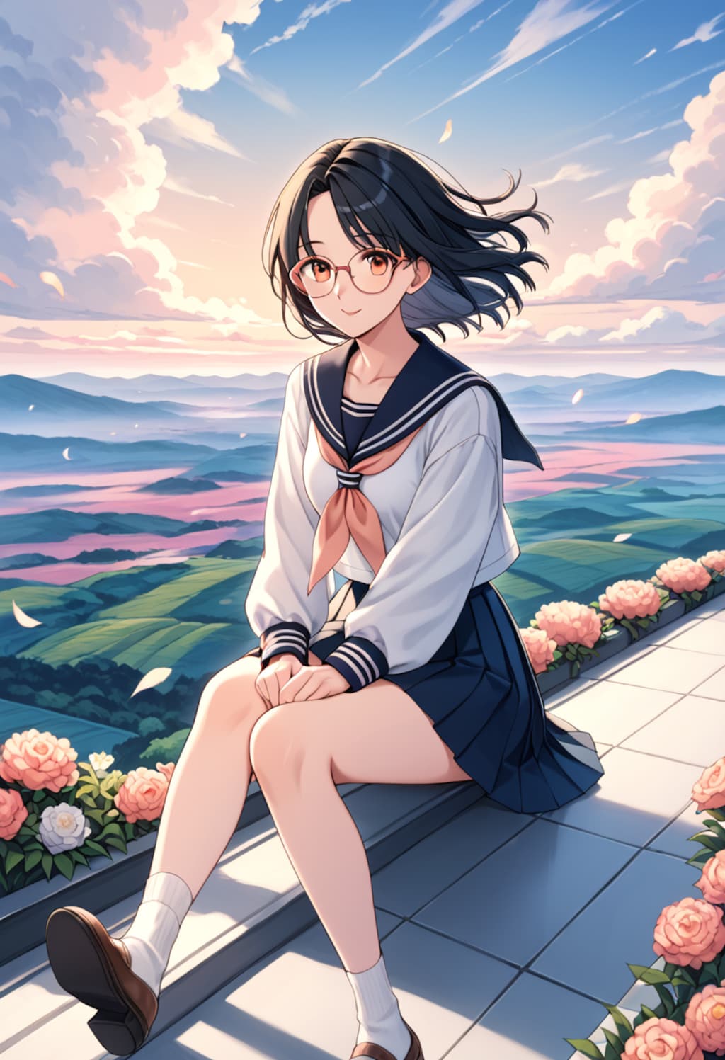 花畑に溶ける夕暮れの微笑み