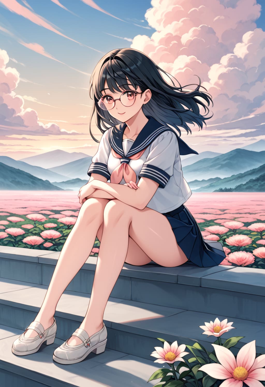 花畑に溶ける夕暮れの微笑み