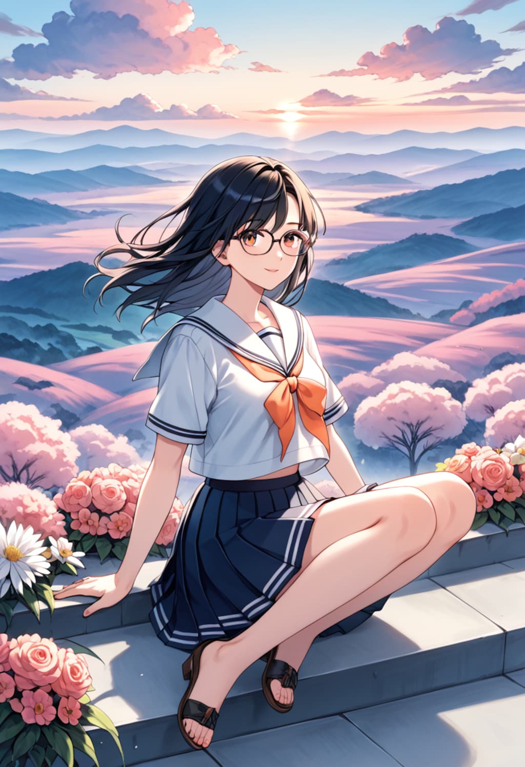 花畑に溶ける夕暮れの微笑み