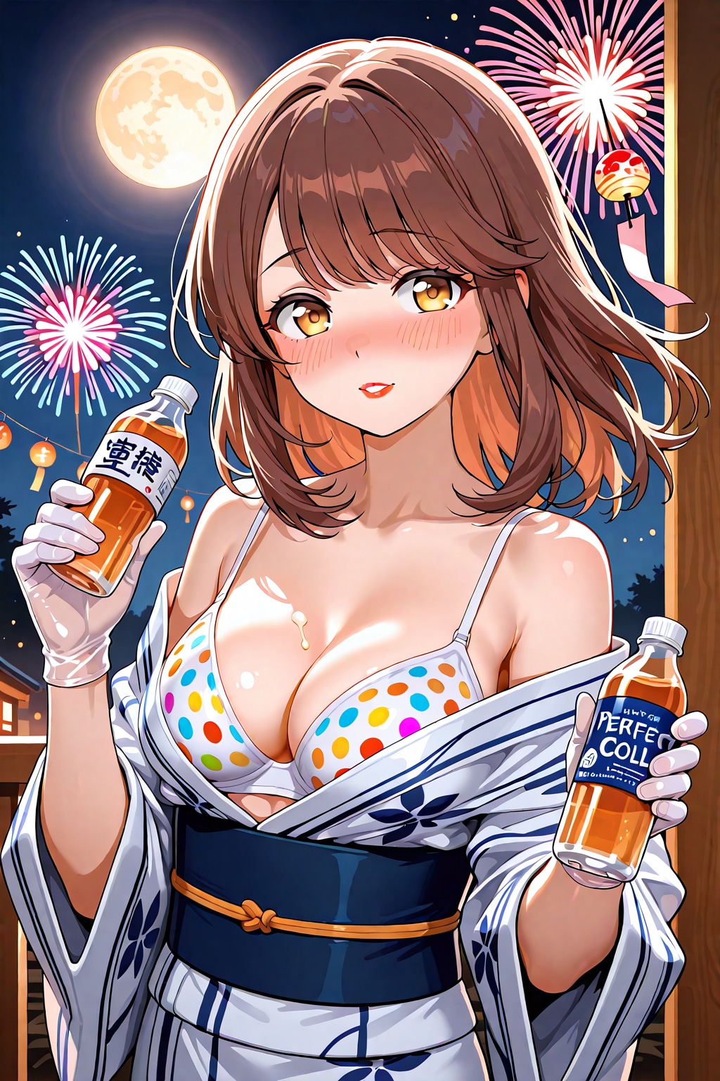 旅館にて。浴衣の心実と花火(ちちぷい版)