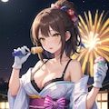 旅館にて。浴衣の心実と花火(ちちぷい版) 2枚目