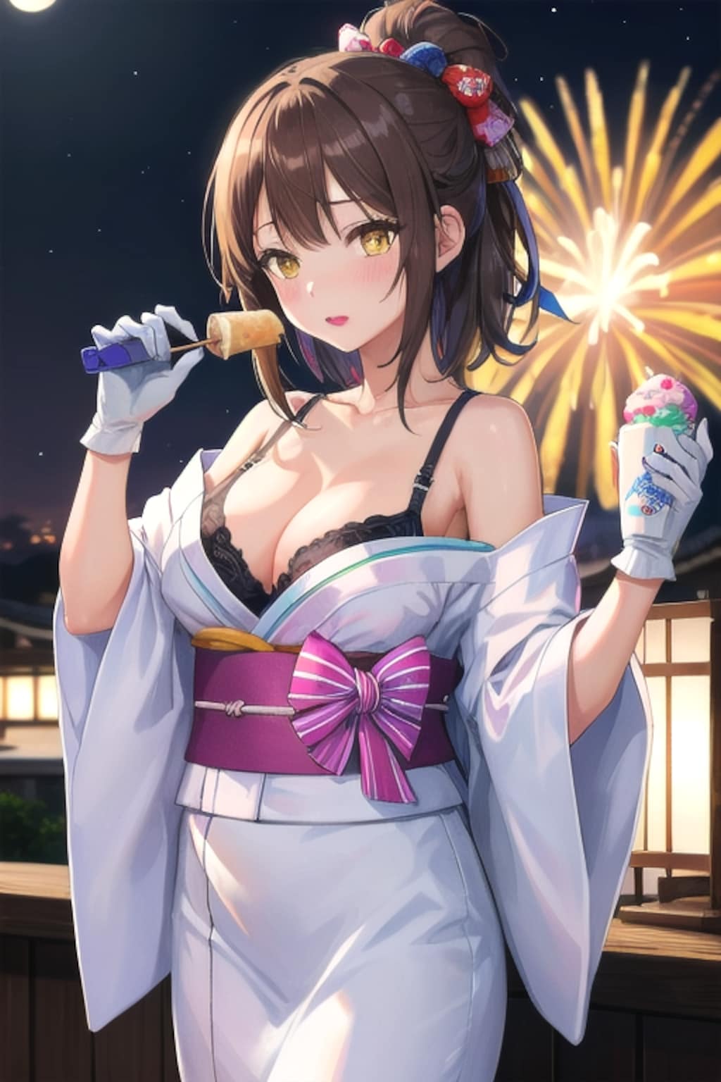 旅館にて。浴衣の心実と花火(ちちぷい版)