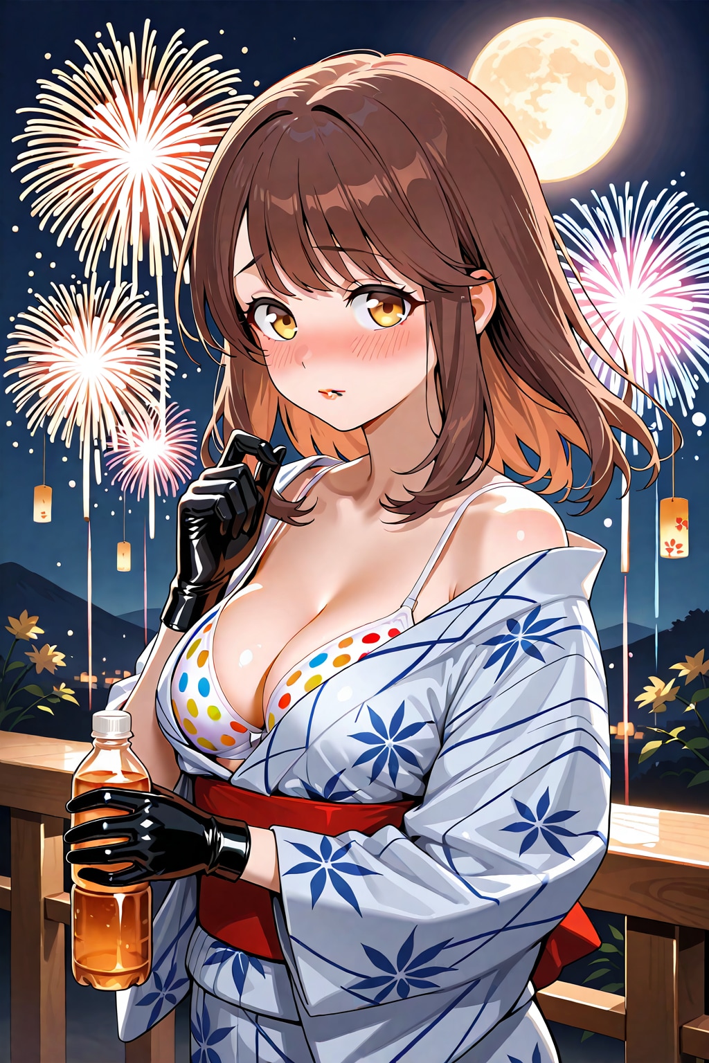 旅館にて。浴衣の心実と花火(ちちぷい版)