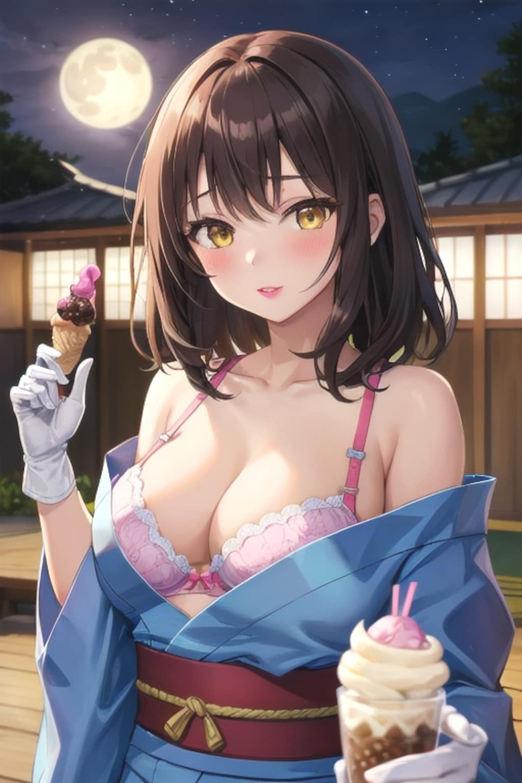 旅館にて。浴衣の心実と花火(ちちぷい版)