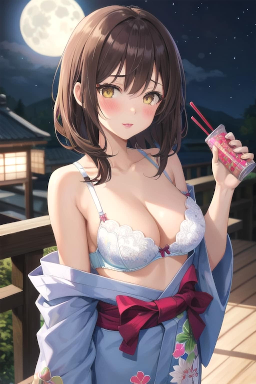 旅館にて。浴衣の心実と花火(ちちぷい版)