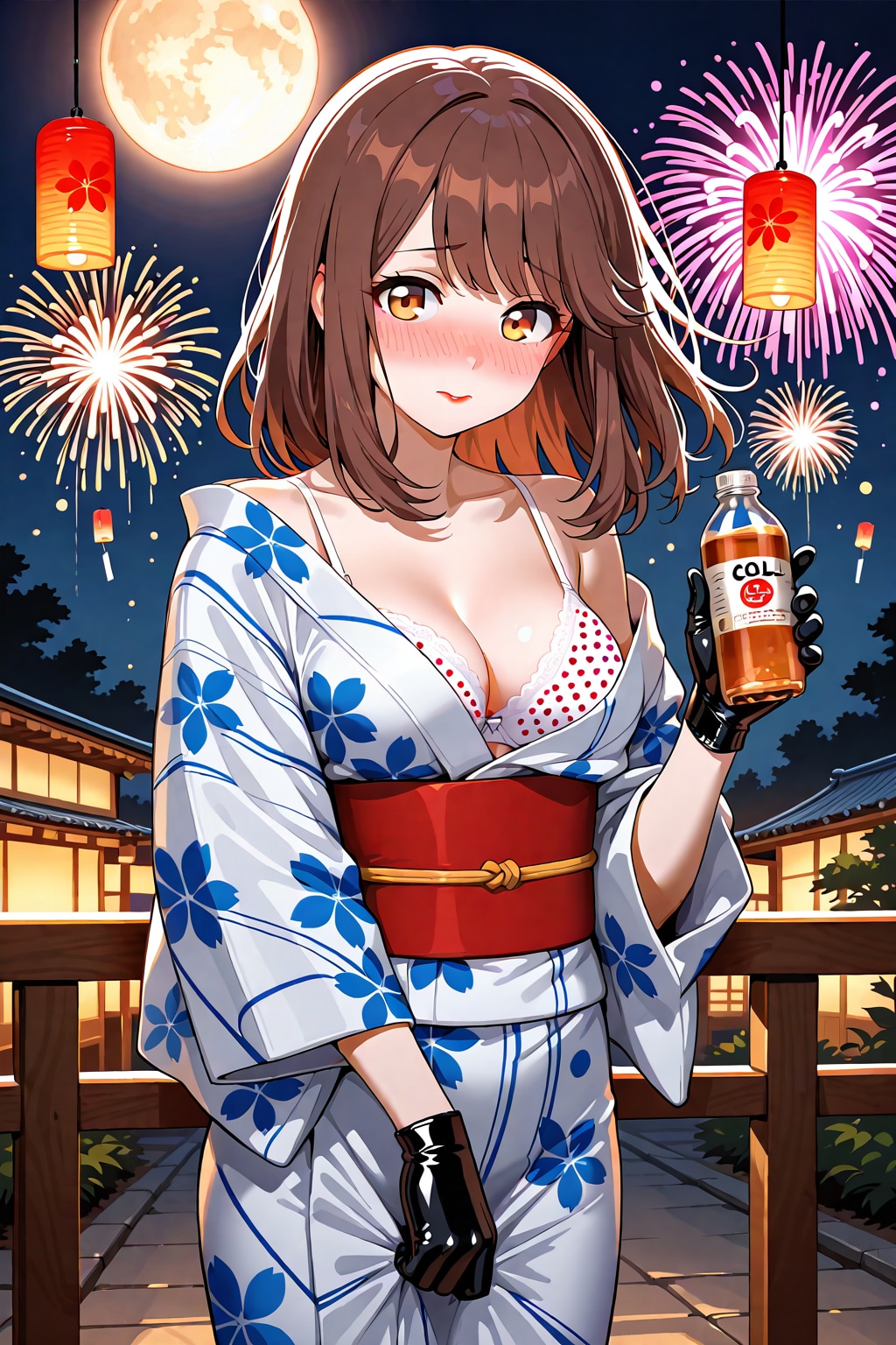旅館にて。浴衣の心実と花火(ちちぷい版)