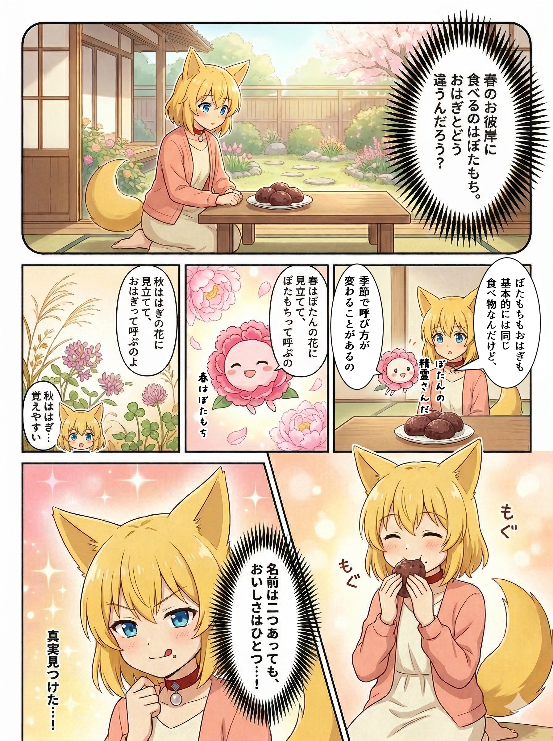 牡丹の精に豆知識を教えてもらうキツネ | の人気AIイラスト・グラビア