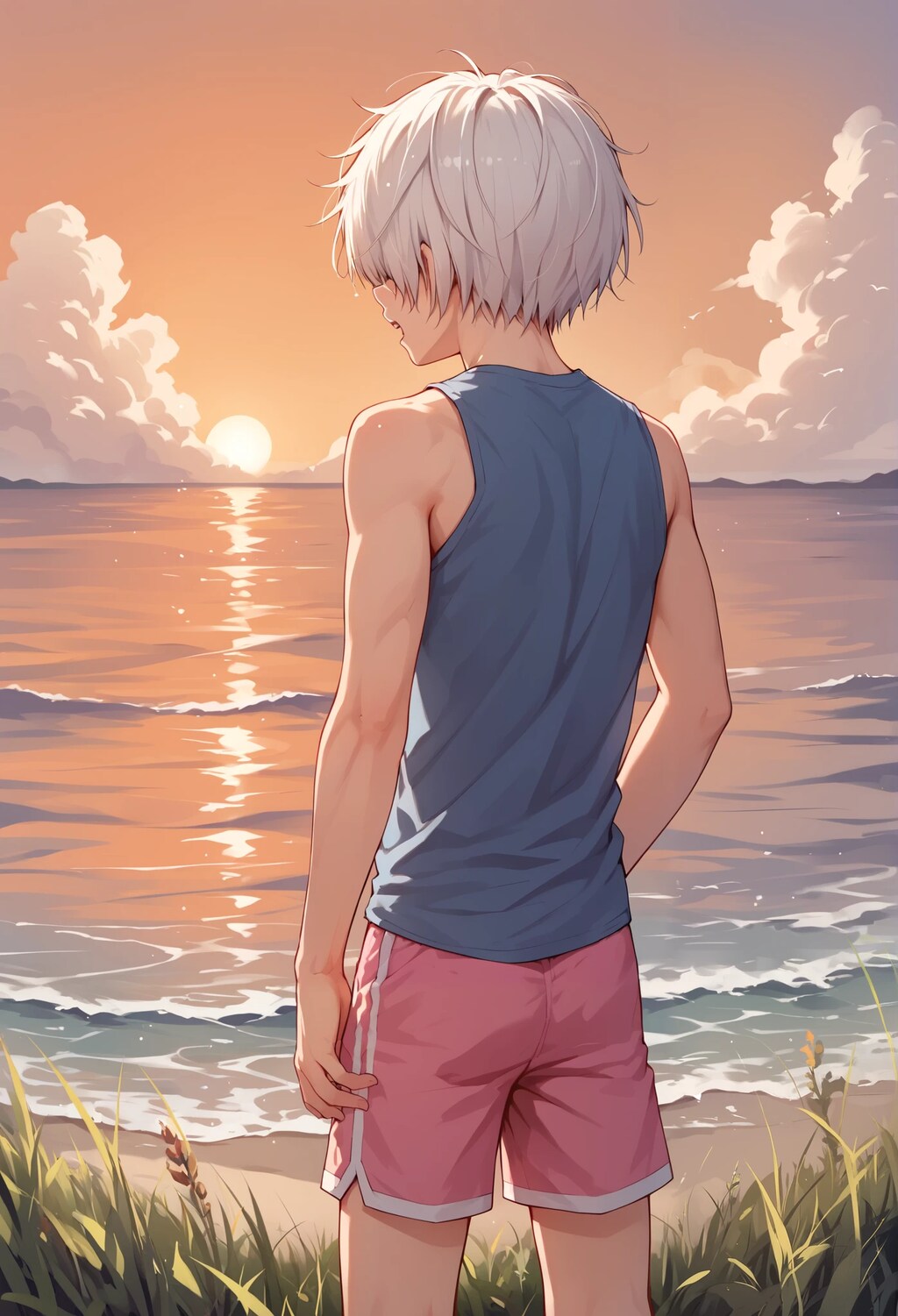 夕日の海
