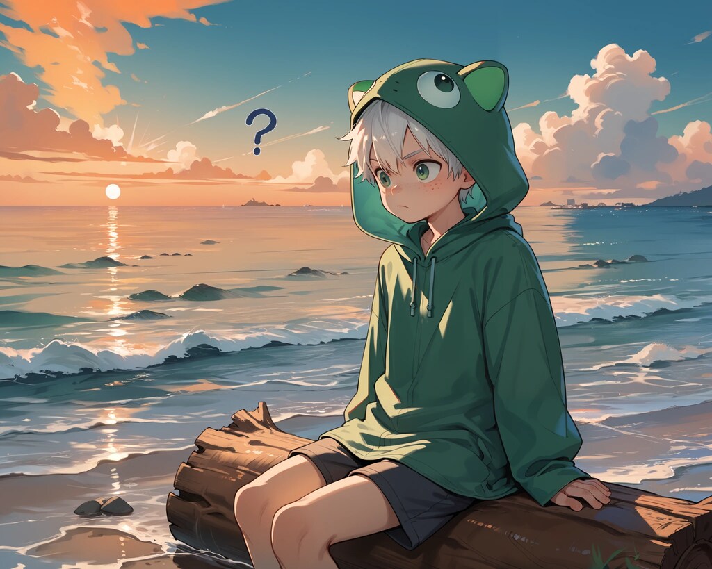 夕日の海