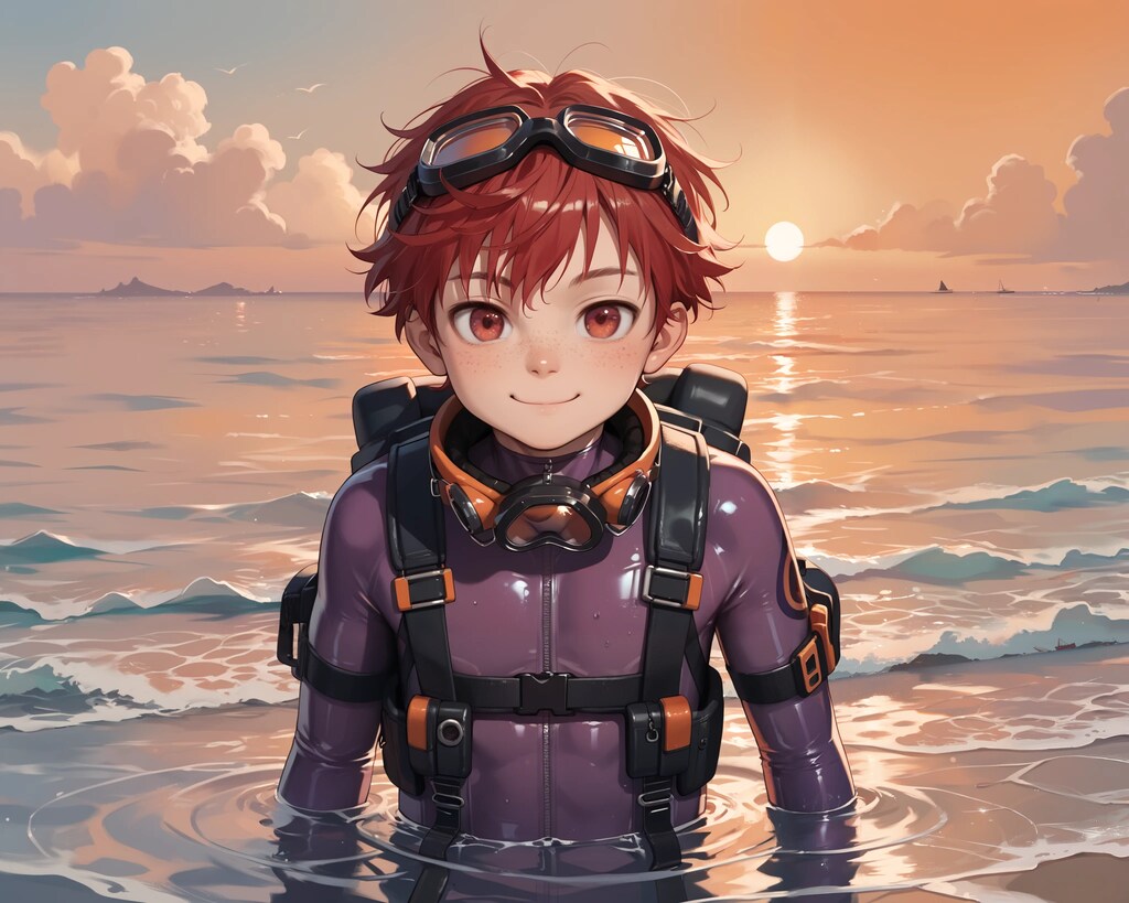 夕日の海