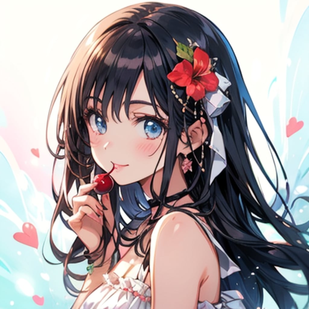 touching lips to a cherry