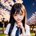 夜桜と女子高生 4枚目