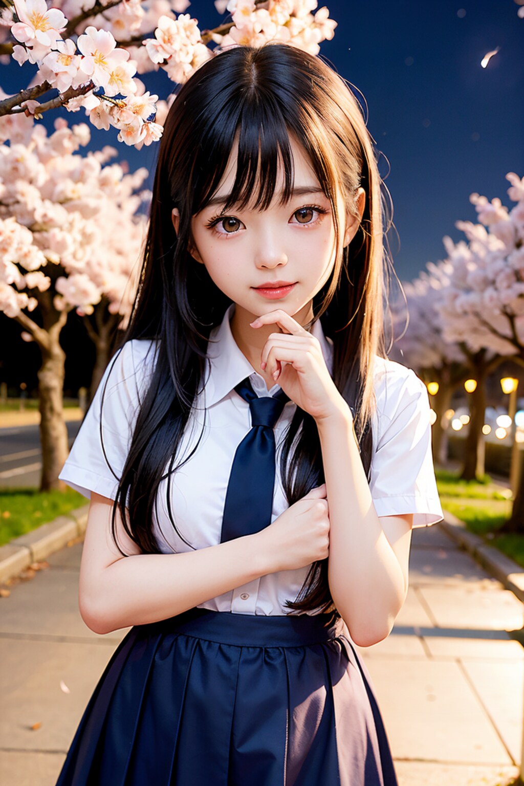 夜桜と女子高生