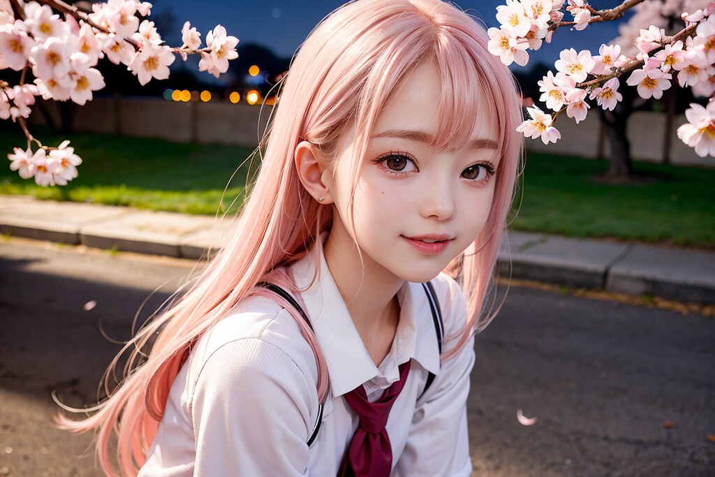 夜桜と女子高生