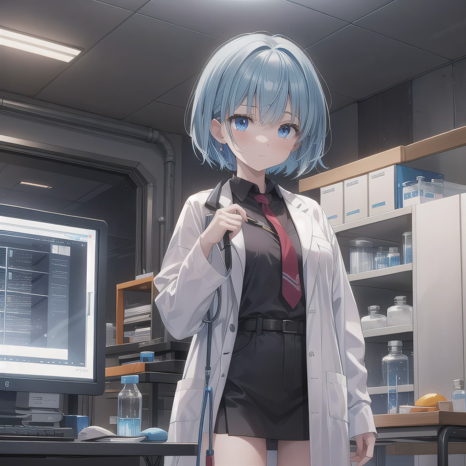 青髪ボブで白衣の少女３ | の人気AIイラスト・グラビア