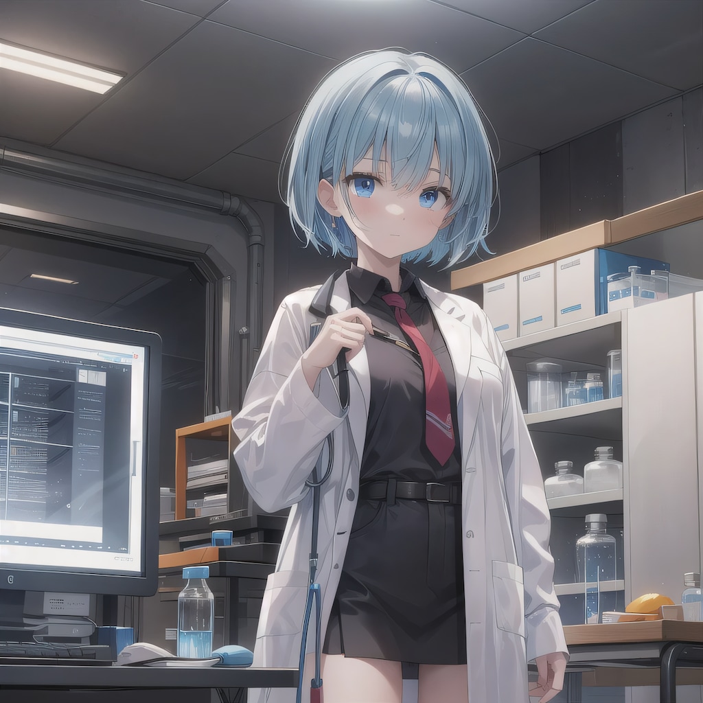 青髪ボブで白衣の少女３