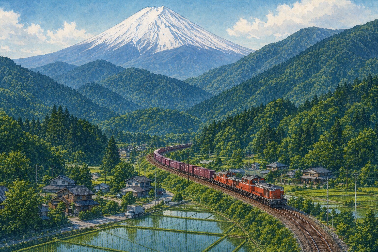 重連貨物列車(GPT Image 2) | の人気AIイラスト・グラビア