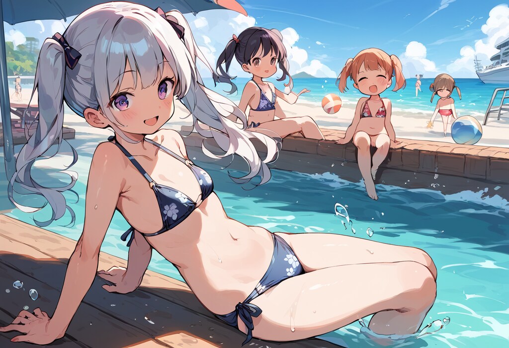 お友達と海辺のプールへ