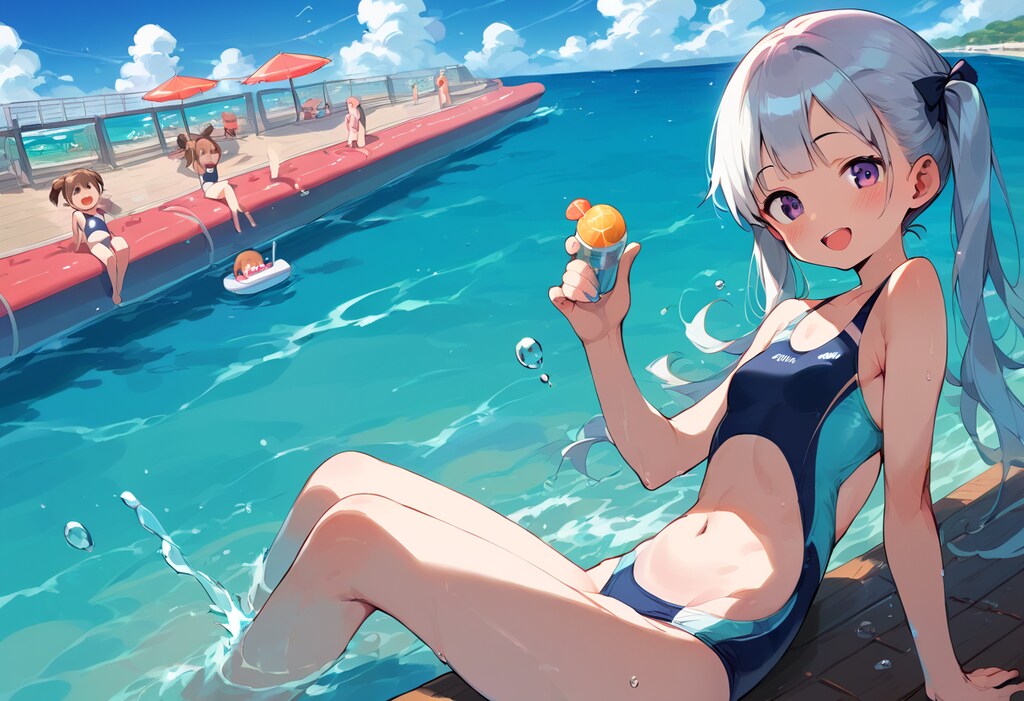 お友達と海辺のプールへ