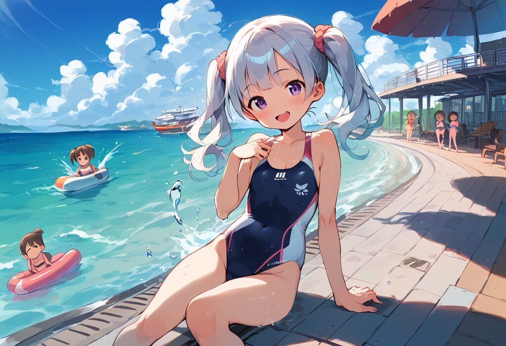 お友達と海辺のプールへ