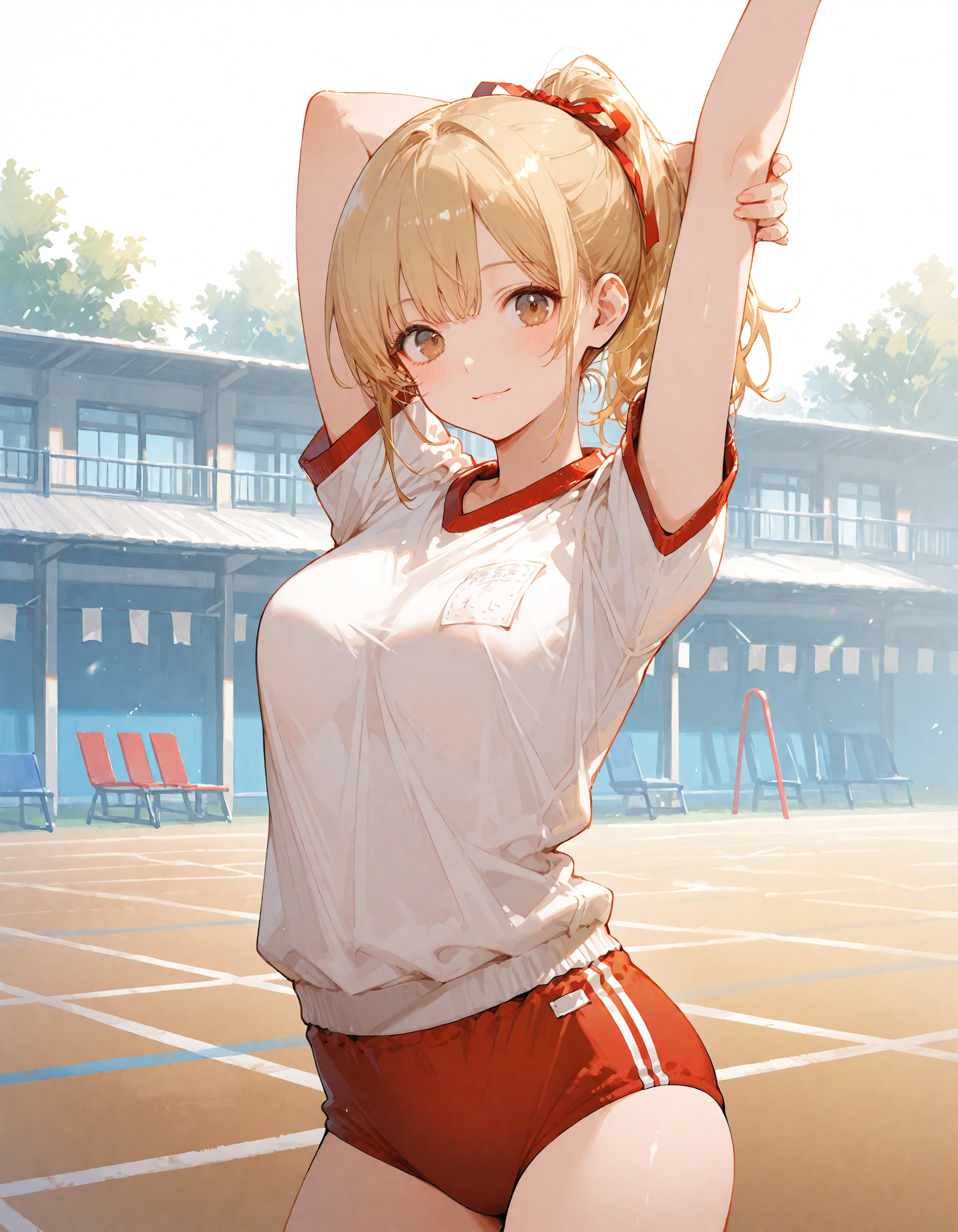 準備運動する金ポニテちゃん