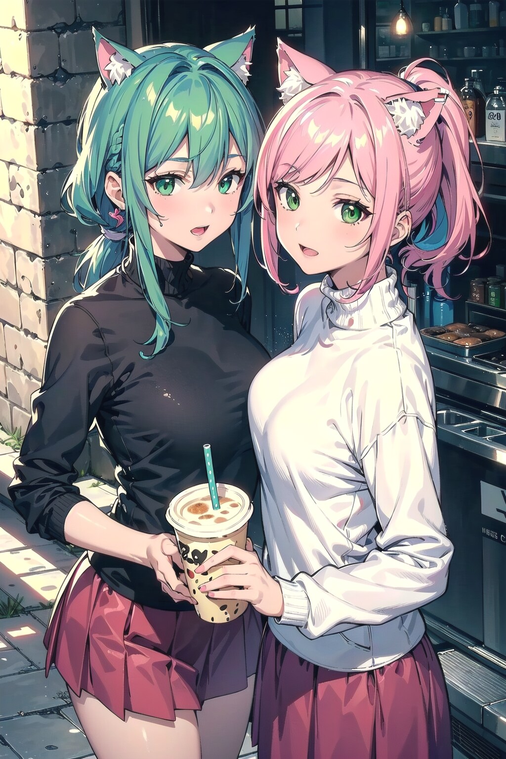 タピオカミルクティーと猫耳姉妹🐱🧋🐱