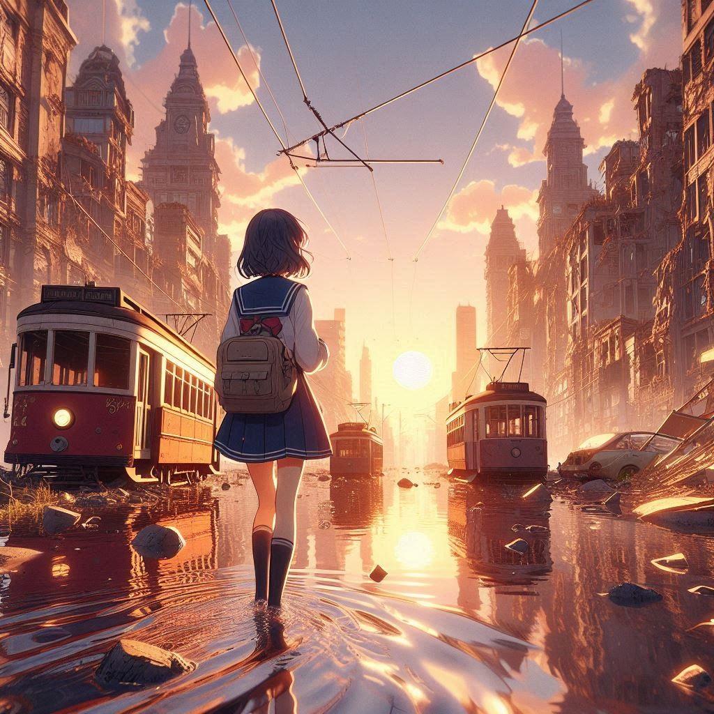 廃墟と少女(黄昏時)(3) | の人気AIイラスト・グラビア