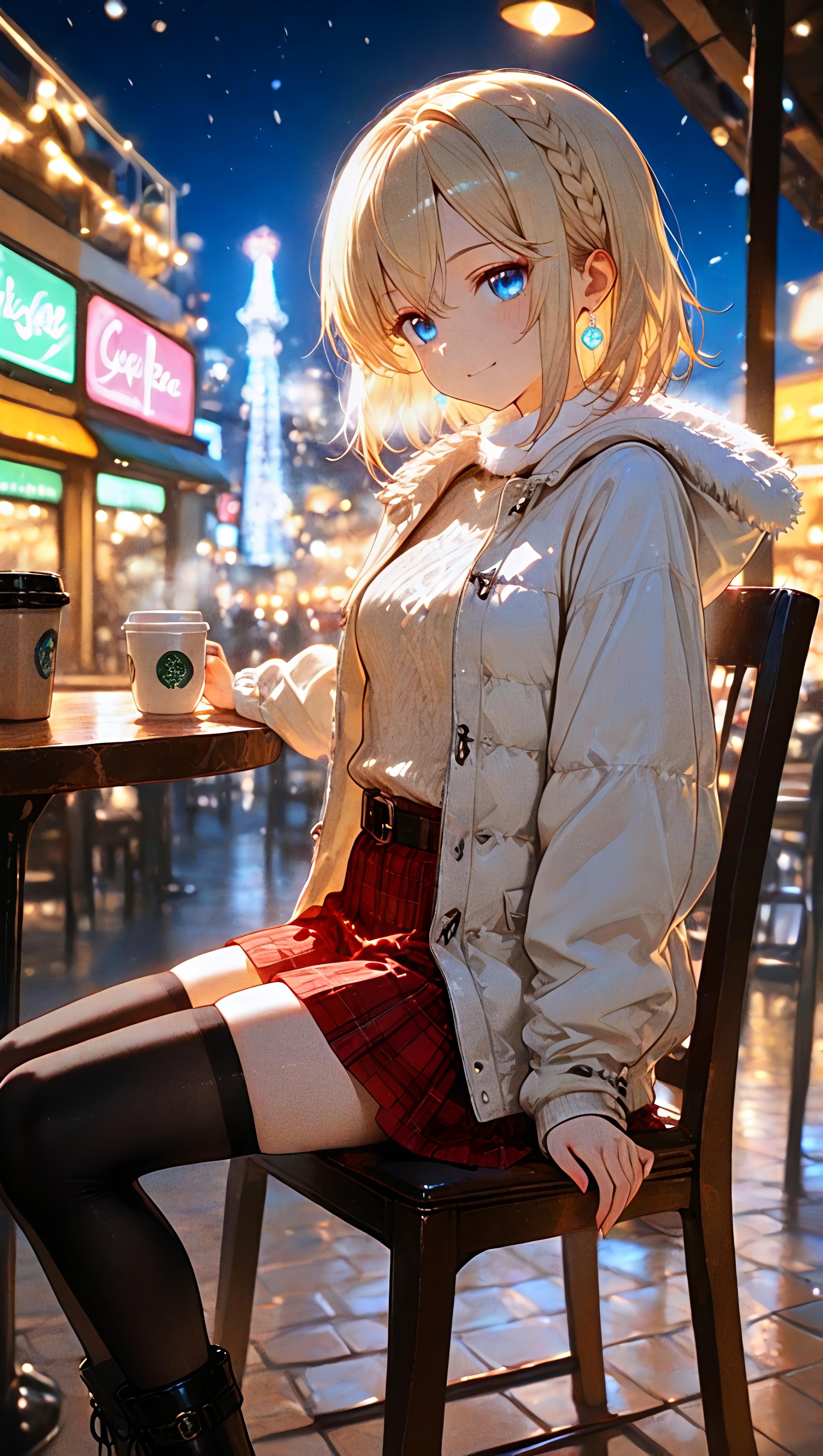 夜のカフェ | の人気AIイラスト・グラビア