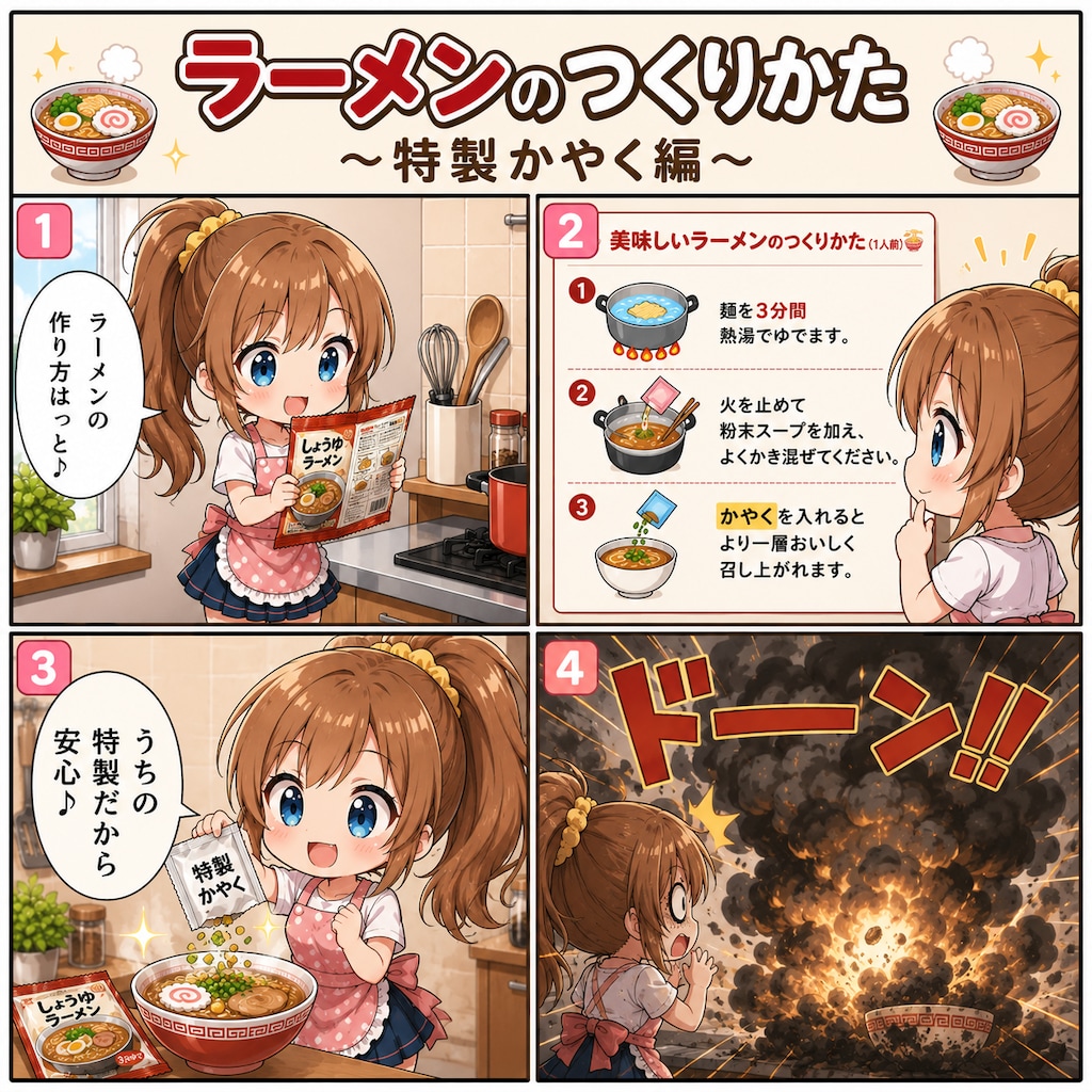 【4コマ】ラーメンのつくりかた ～特製かやく編～
