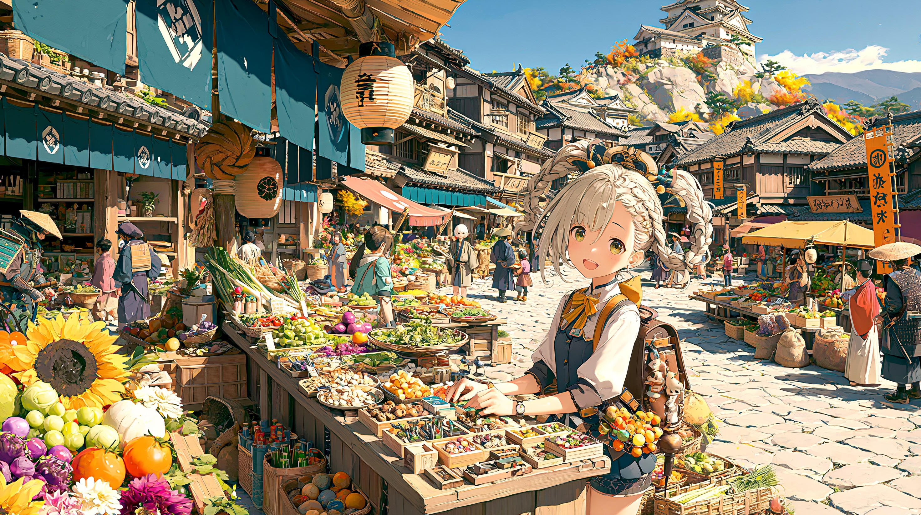 倭の国の城下市場 | の人気AIイラスト・グラビア
